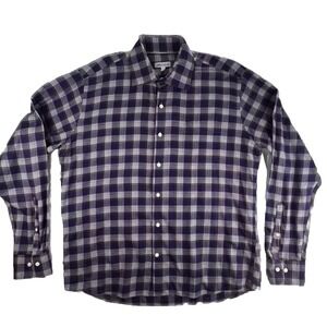 Peter‎ Millar Dress Shirt Men's LARGE Blue Gray Plaid Check Long Sleeve Preppy